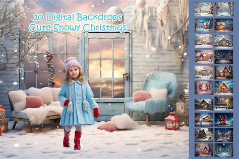 20 Christmas Digital Backdrops for Photography. Bundle. Cute Snowy ...