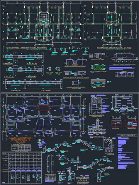 Detalles Estructurales De Vigas En Losa Alivianada Y Escalera En DWG