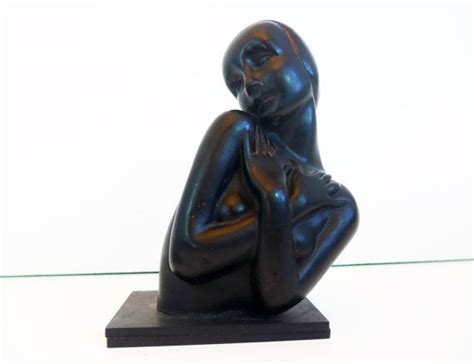 Statue Bust Art Deco Nude Woman Black Statue Nude Vintage Etsy