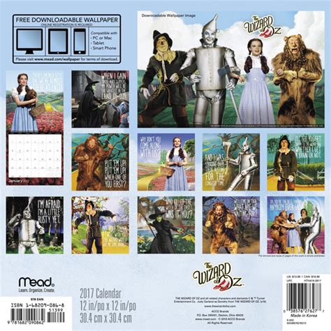 Curiozity Corner Wizard Of Oz 2017 Calendars