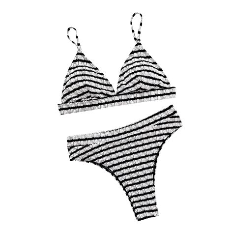 Utsjkr Sexy Black White Striped High Waist Bikini Female Swimsuit Women Swimwear Pcs Bikini
