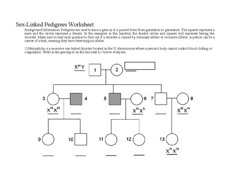 Sex Linkined Pedigree Sex Linked Pedigrees Worksheet Background Information Pedigrees Are