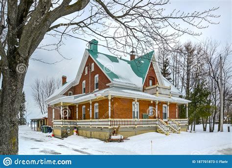 Typical Old Canadian House In A Village Row In Quebec Stock Image