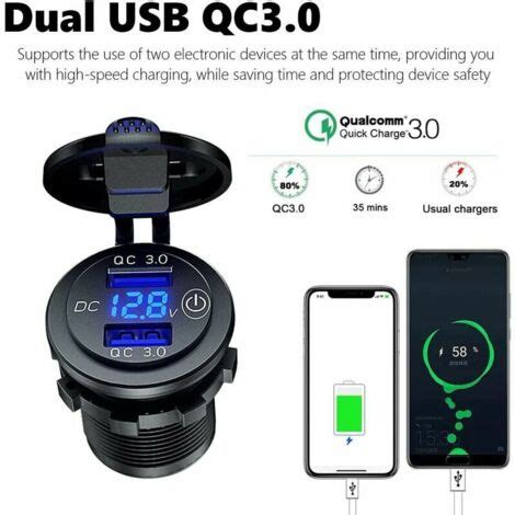 Moto Double Chargeur de Voiture USB QC3 0 étanche 12V 24V 36W Prise de