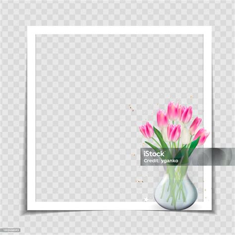 Ilustración De Tulip Flower Background Photo Frame Plantilla Para