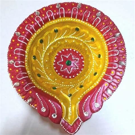 Festivals Hand Painted Clay Diya Finish Type Paint Coated At Rs