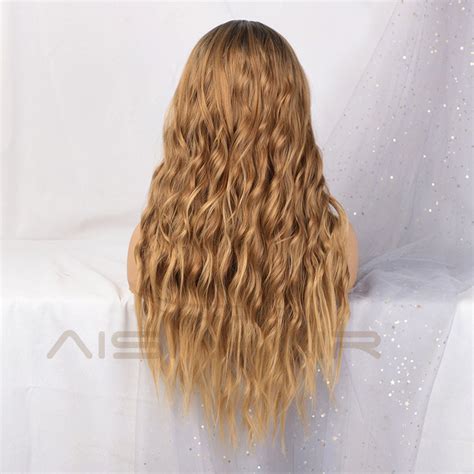 Aisi Hair New Design 26 Inch Long Wavy Synthetic Ombre Brown Dark Root