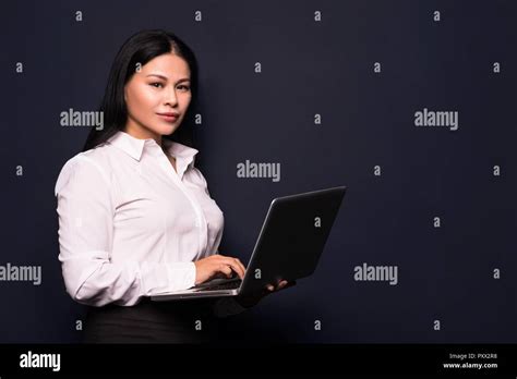 Brunette Woman Hug Laptop Stock Photo Alamy