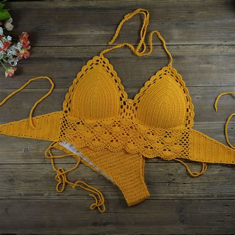 2021 Women Sexy Crochet By Hand Swimsuit Crochet Bikini Hollow Crochet Swimwear Custom Colors