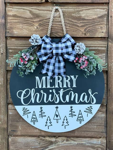 Christmas Round Door Hanger Door Decor Door Sign Merry Etsy Door