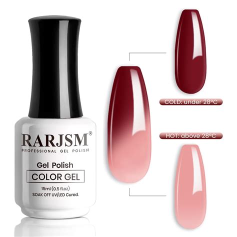 Rarjsm Esmalte De U As De Gel Que Cambia De Color Color Rojo Burdeos A Rosa Nude Onzas