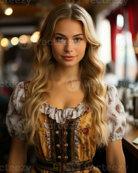 Beautiful Blonde Woman In Traditional Bavarian Dress Generative Ai Stock Photo At Vecteezy