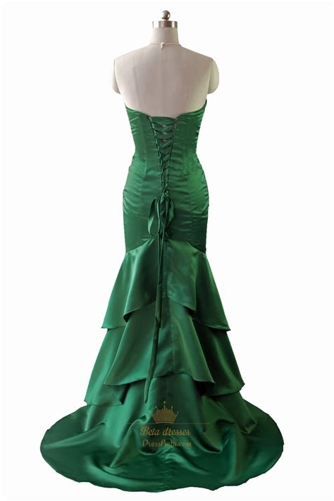 Emerald Green Mermaid Strapless Layered Long Prom Dress With Corset