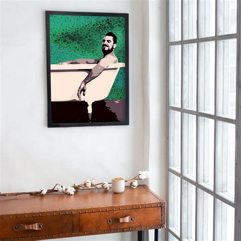 Man In Bath Tub Bathroom Art Nude Male Digital Wall Art Colorful Male Queer Art Poster Gay