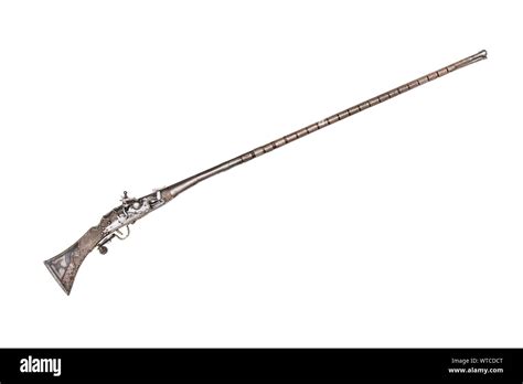 Moroccan Flintlock Rifle Of The 19th Century With Silver Mounts