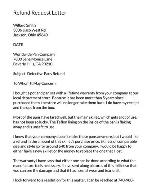 refund request letter sample templates