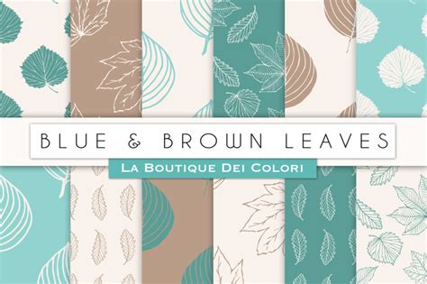 Blue And Brown Leaves Digital Papers By La Boutique Dei Colori