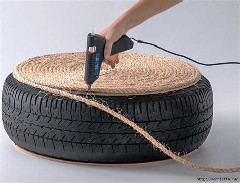 Пуфик, кашпо для цветов и мягкий эко-стульчик из покрышек