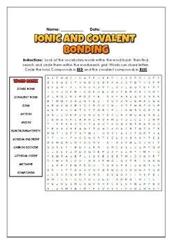 Ionic And Covalent Bonding Science Puzzles Wordsearch Word Scramble