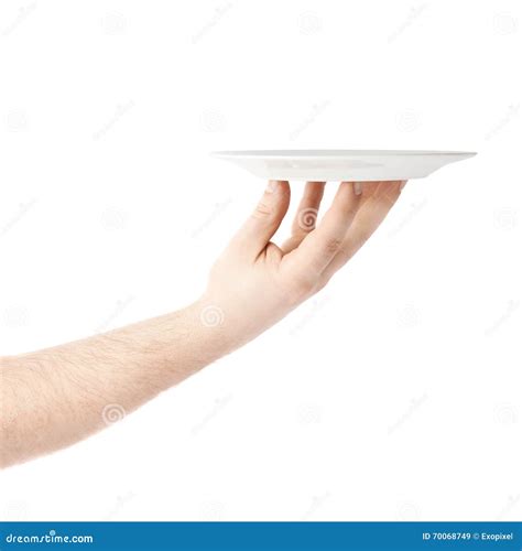 Hand Holding A Plate Composition Isolated Over The White Background