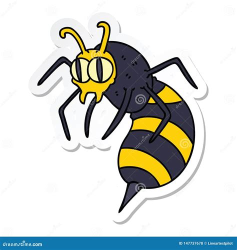 Sticker Of A Quirky Hand Drawn Cartoon Wasp Stock Vector Illustration