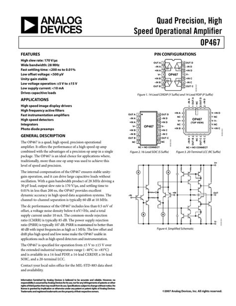 Analog Devices OP467GSZ datasheet: pdf