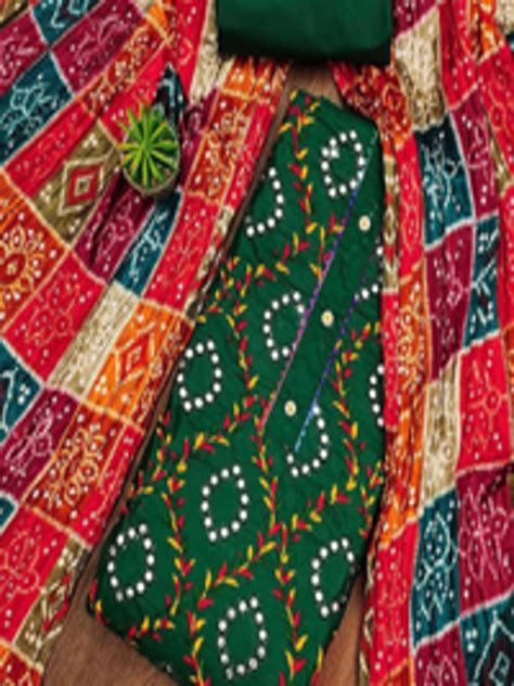 Buy Kalini Ethnic Motifs Embroidered Mirror Work Bandhani Unstitched