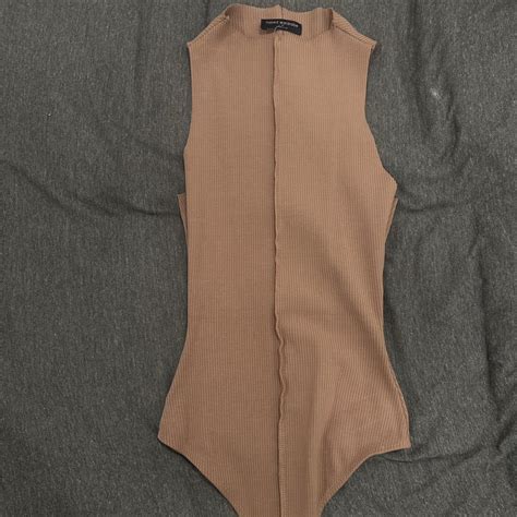 Naked Wadrobe Ribbed Brown High Neck Bodysuit Size Depop