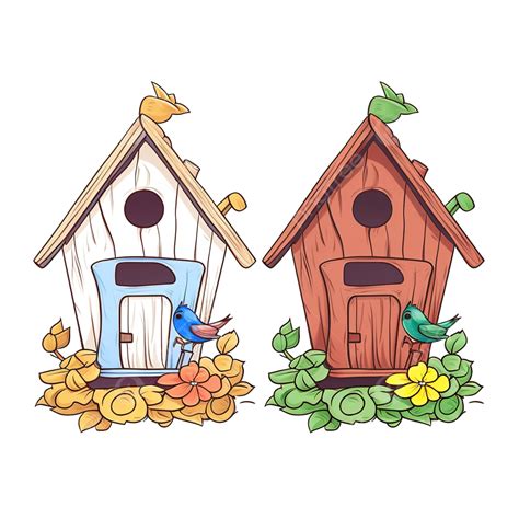Childrens Coloring Book Illustration Old Bird Nesting House, Color Book