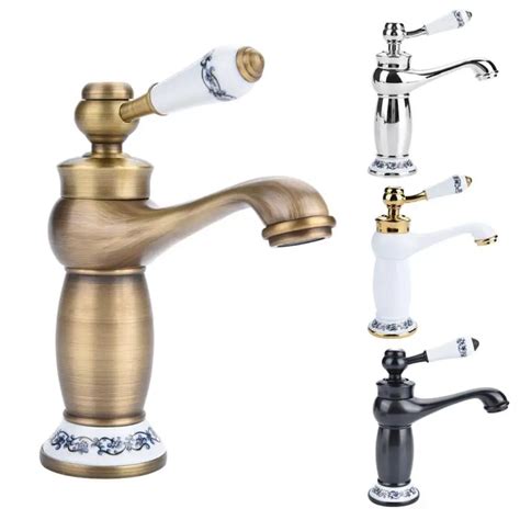Waterfall Bathroom Faucet Floral Pattern Single Handle Mixer Tap Cold Hot Water Faucet For