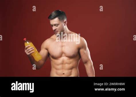 Healthy Drink Choices Handsome Man With Sporty Naked Body Chooses Mineral Water Instead Sweet