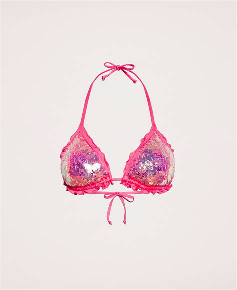 Triangle Bikini Top With Sequins Woman White Twinset Milano