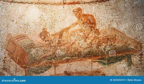 Pompeii Italy Fresco Sex Scene On Wall Of Lupanar Of Pompeii Editorial Stock Image Image Of