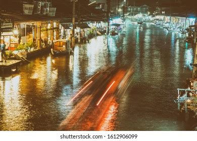 Wet Empty Asian Streets Night Orange Stock Illustration 2215151697