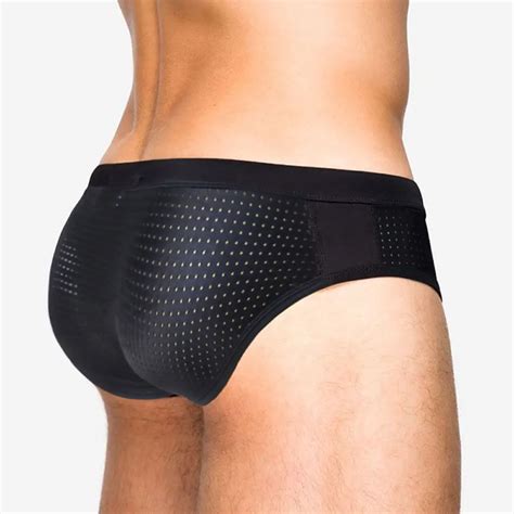 Uxh Mens Bikini Swimwear With Push Up Sexy Bulge Enhancing Hollow Out Pure Black Translucent