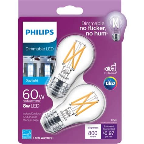 Philips 8-Watt (60-Watt) Medium Base Ceiling Fan A15 LED Light Bulbs, 2 pk - Kroger