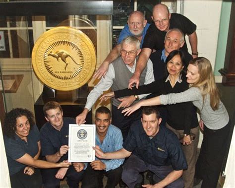 Perth Mint Staff And The 1 Tonne Australian Kangaroo Gold Bullion Coin