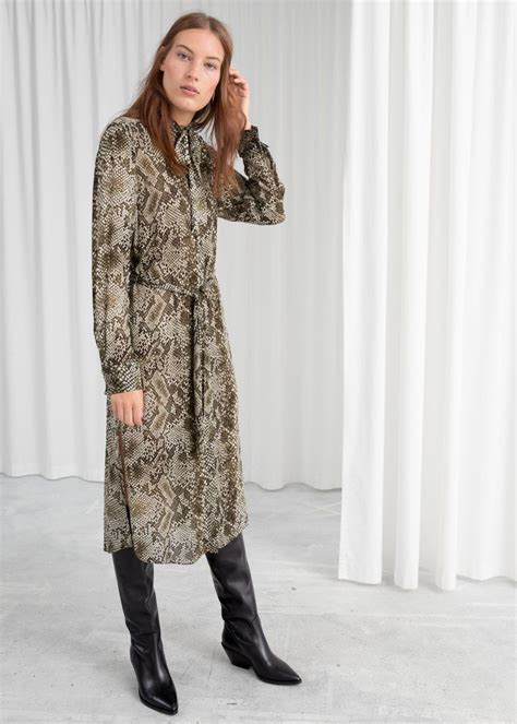 Other Stories Printed Pussy Bow Midi Dress