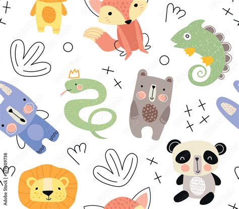 Doodle animals seamless pattern. Repeating design element for printing ...