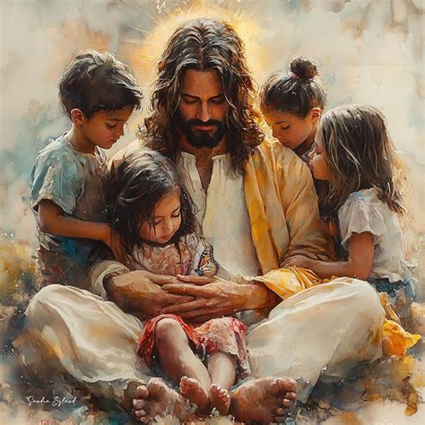 jesus christ  children  butterfly giclee print christian family