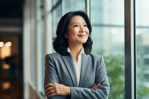 Premium AI Image Happy Proud Prosperous Mid Aged Mature Professional Asian Business Woman Ceo