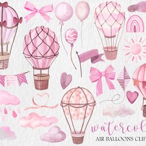 Watercolor Hot Air Balloons Clipart Png Pink Balloons Clipart Nursery Decor Baby Shower