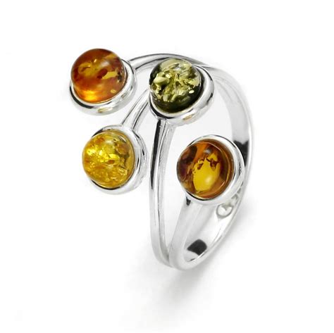 Bague R Glable En Ambre Multicolore En Ambre De La Baltique Sur Argent