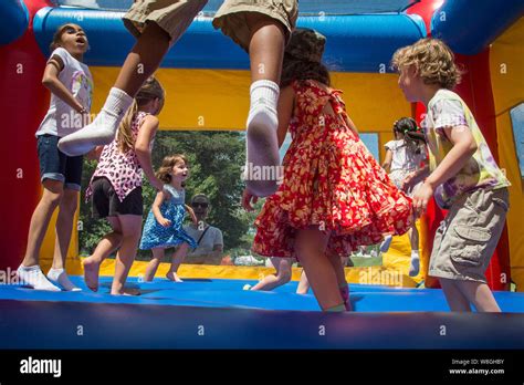 Kids Jumping And Having Fun In A Bounce House Ca 2017 Stock Photo Alamy