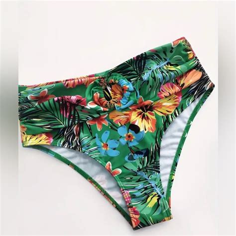 Passion Of Essence Swim Dark Green Tropical Bikini Cover Up Print High Stretch Piece