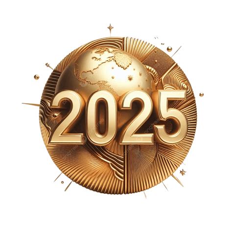 The 2025 Logo, Featuring A Gold Globe, Label, New Year PNG Transparent