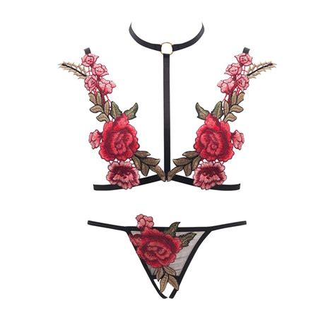 Jual COD Lingerie Wanita Sexy Open Bra G String Berongga Set Bikini Lace Bordir Pakaia Dalam