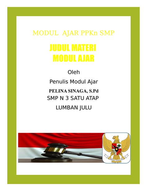 Modul Ajar Pelina Modul Ajar Ppkn Smp Judul Materi Modul Ajar Oleh