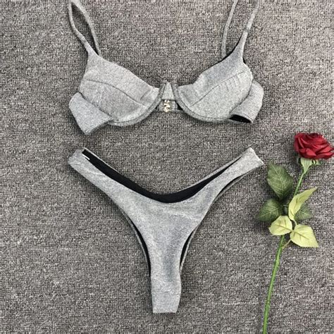 FREE SHIPPING Glitter Fabric Bikini Silver Sequins Two Piece JKP Allkpop Shop