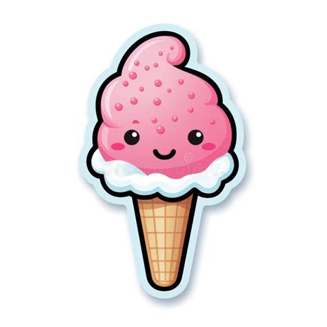 Cute Kawaii Ice Cream Cartoon Sticker Illustration Generative Ai Stock Illustration